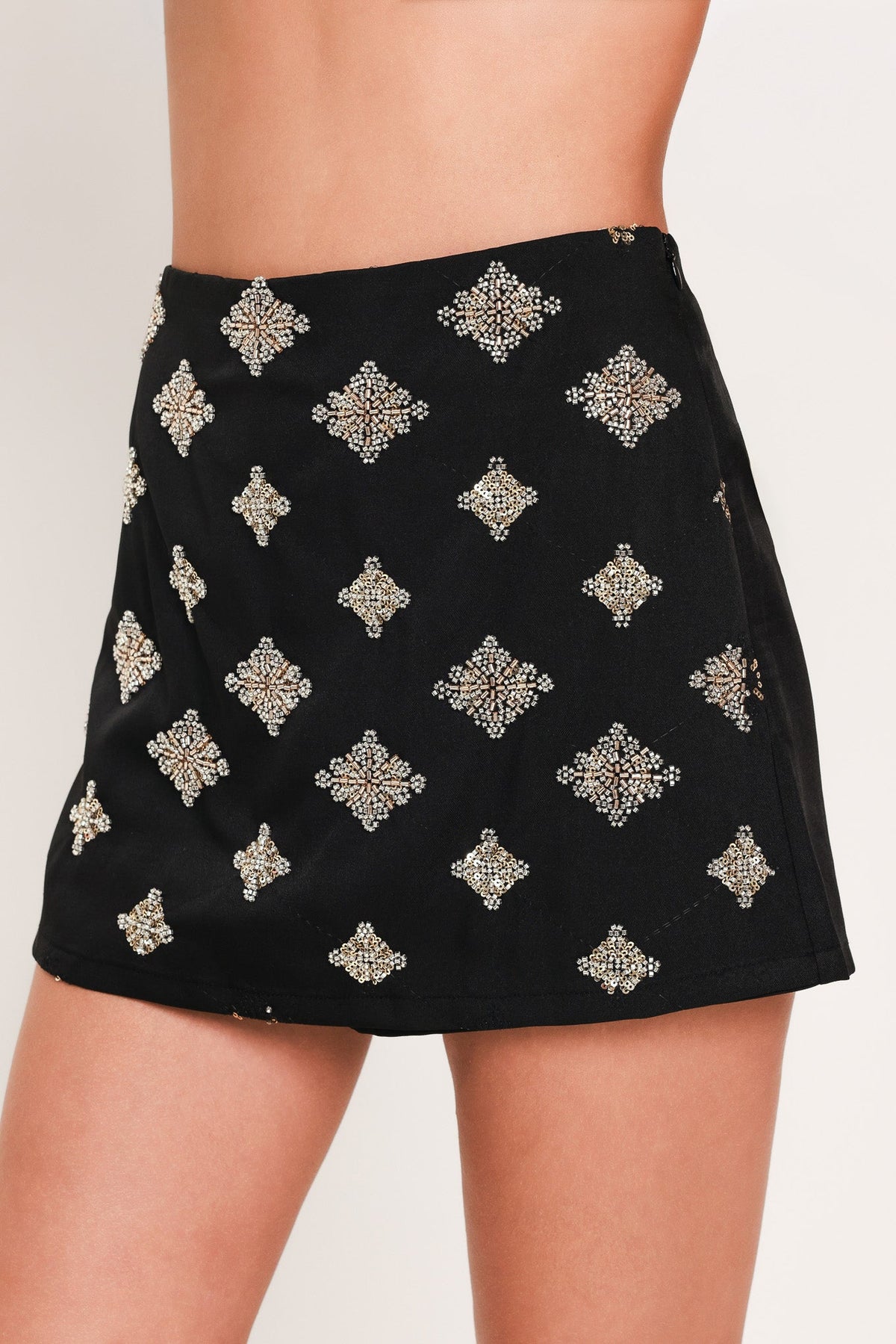 JEWELED NOIR BLACK EMBELLISHED SKORT