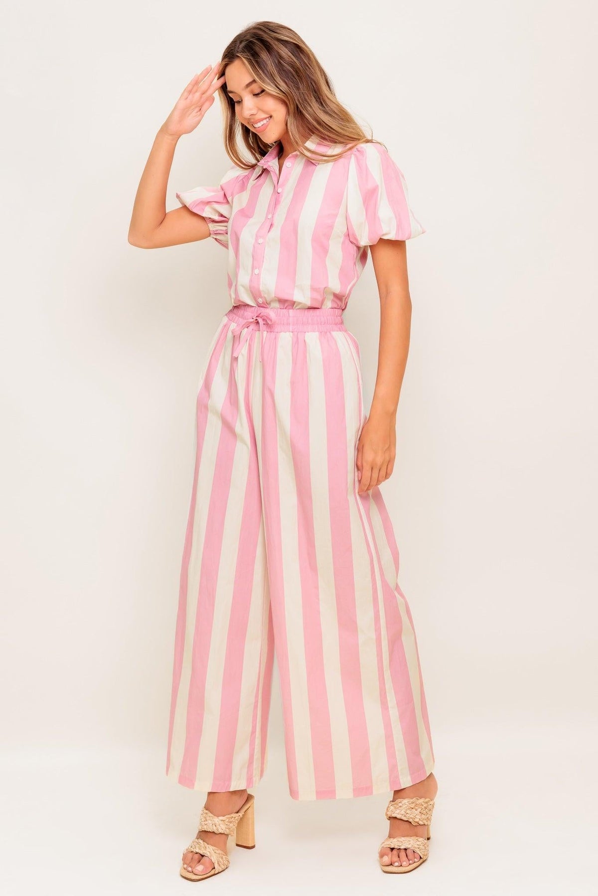 WINK & WALK STRIPE WOVEN TOP AND PANT SET