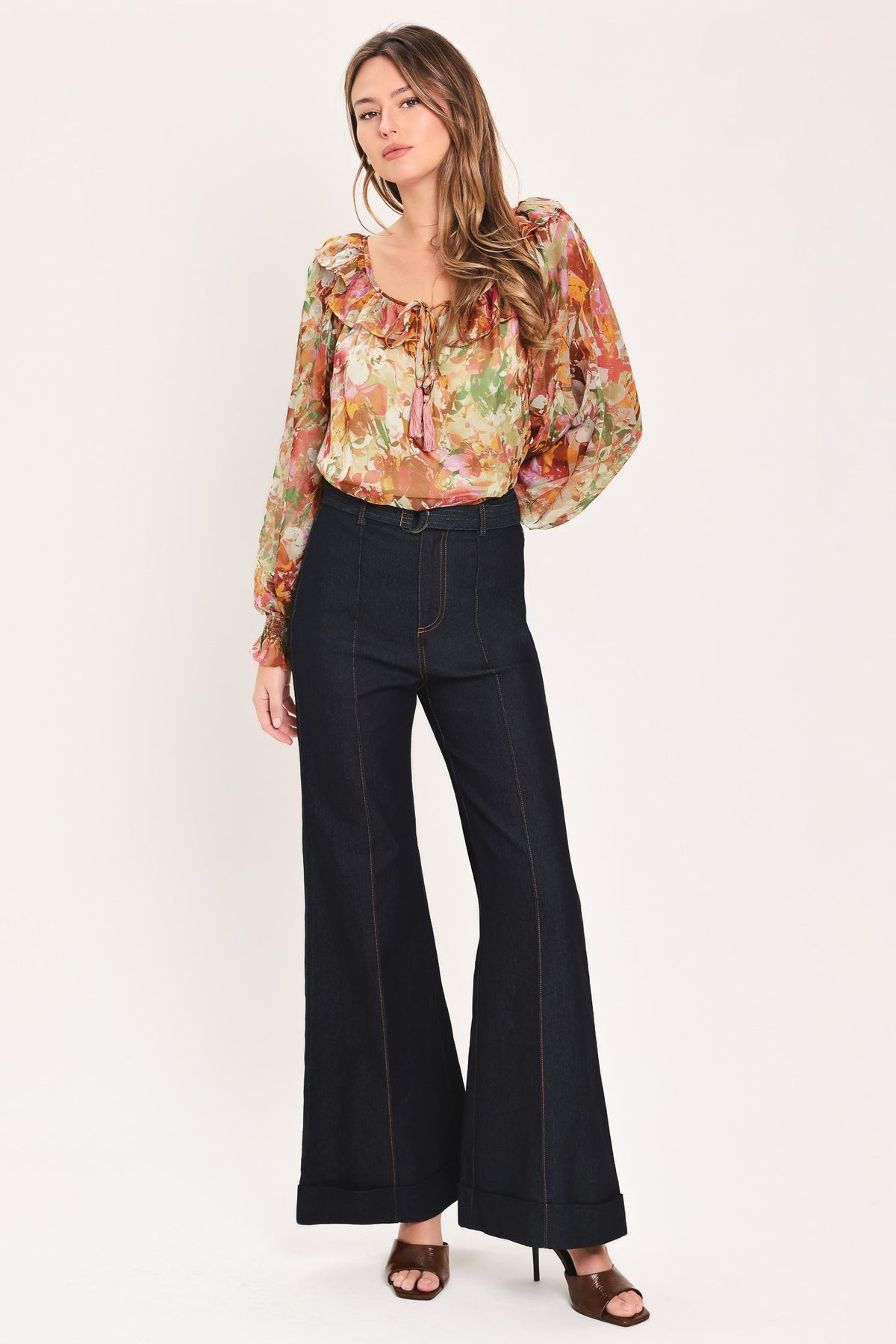 SOFT FLORAL RUST WOVEN TOP