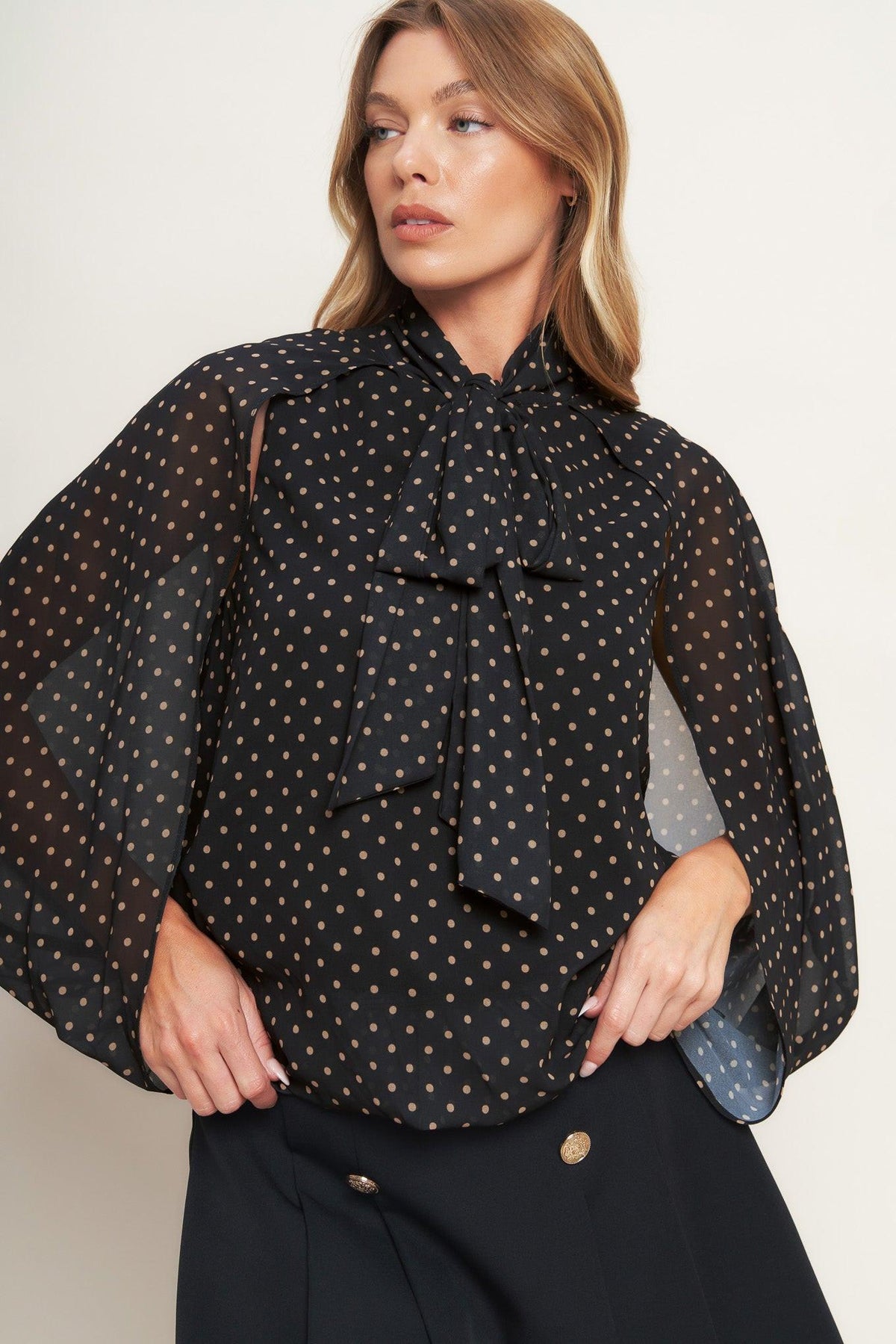 MIDNIGHT DOT CHIC WOVEN TOP