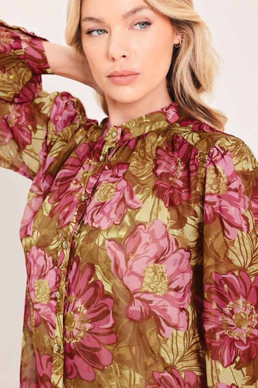ANTIQUE FLORAL WHISPER WOVEN TOP
