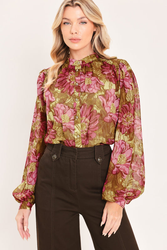 ANTIQUE FLORAL WHISPER WOVEN TOP