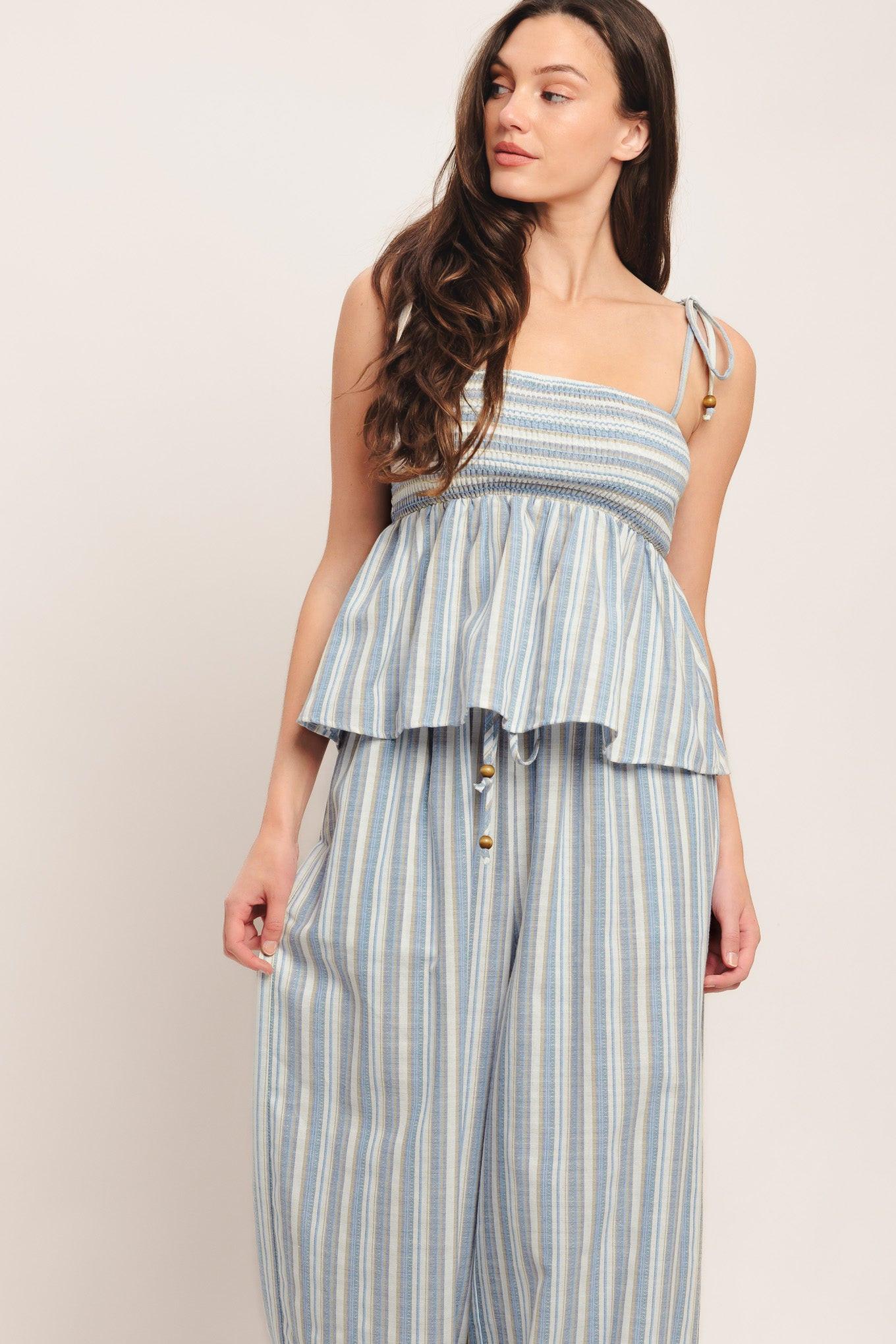 COASTAL DAY STRIP WOVEN TOP
