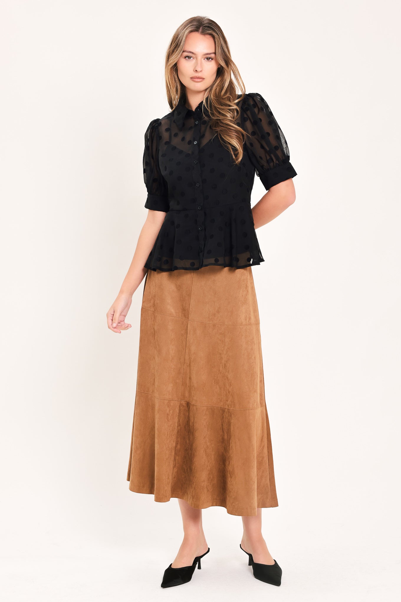 POLKA VEIL ROMANCE WOVEN TOP