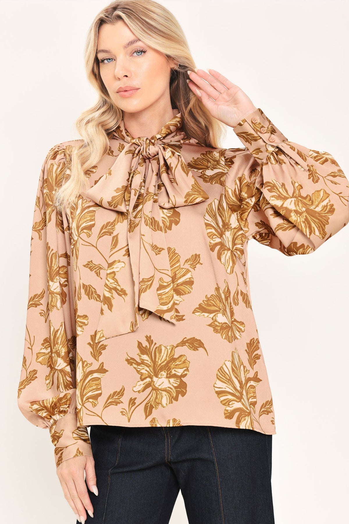 MAUVE MOMENT MAUVE PRINTED TIE-FRONT BLOUSE