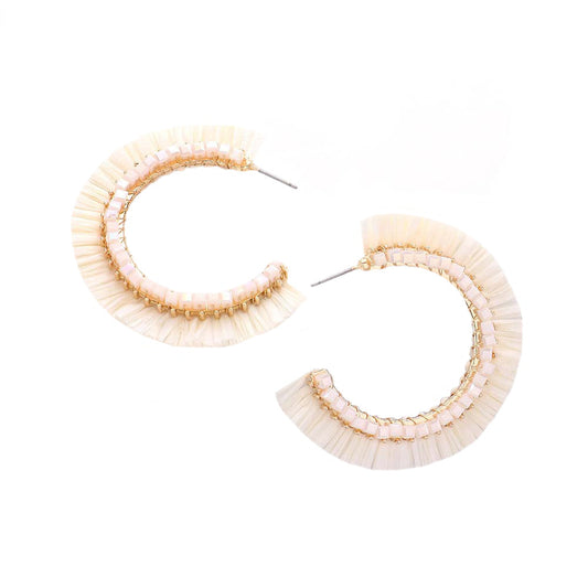 Cube Bead Embellished Raffia Hoop Earrings