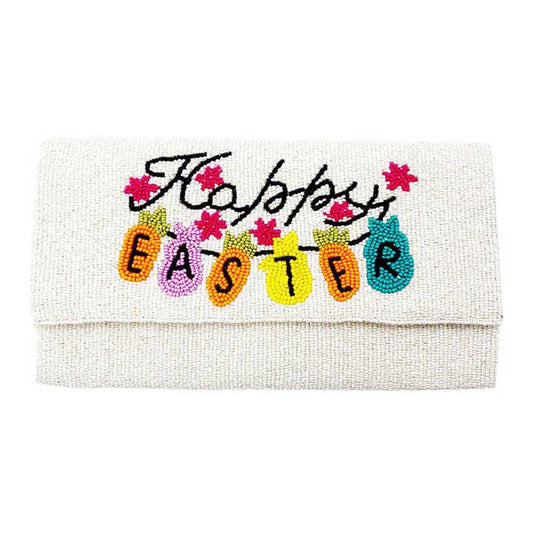 Happy Easter Message Bunny Seed Beaded Clutch Crossbody Bag