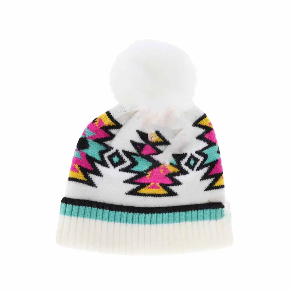 KIDS Southwestern Faux Fur Pom C.C Beanie