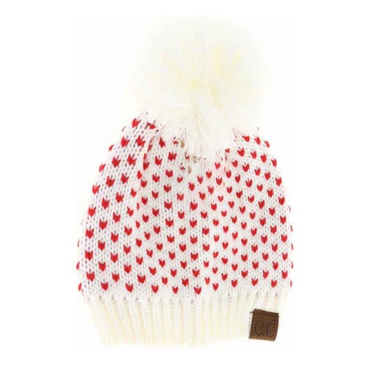 Heart Knit Pom C.C Beanie
