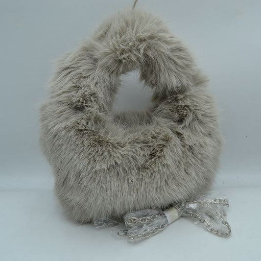 Fluffy Plush Handbag with Integrated Top Handle and Chain Strap