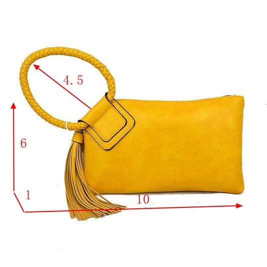 Braided Wristlet Clutch with Tassel Accent