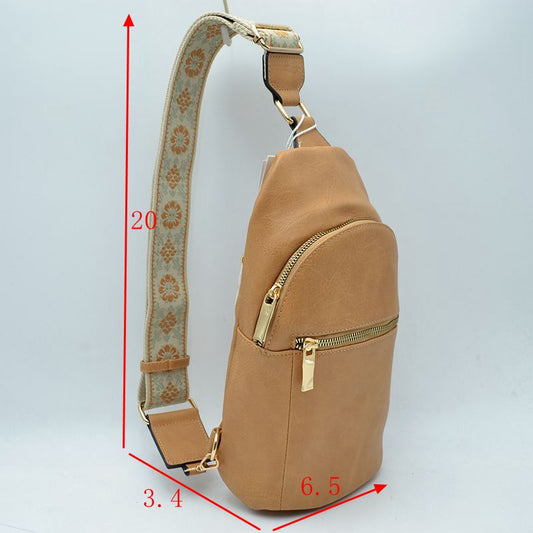 Floral Pattern Strap Sling Bag with Zipper Pockets