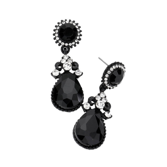 Glass Crystal Teardrop Dangle Evening Earrings