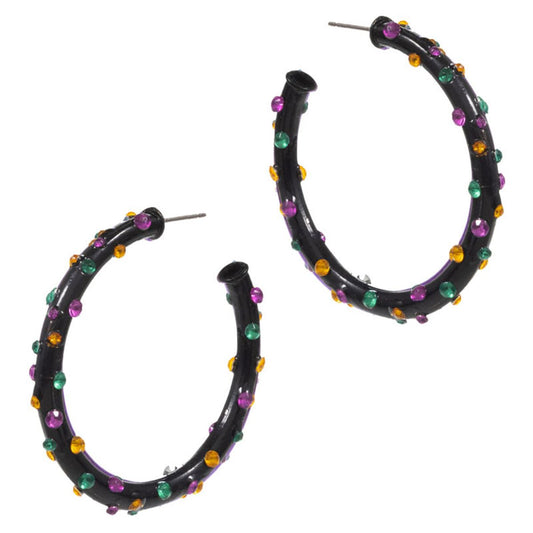 Mardi Gras Rhinestone Embellished Hoop Earrings