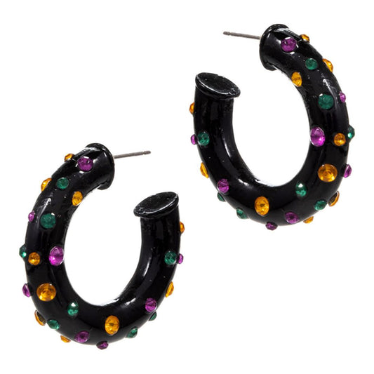 Mardi Gras Rhinestone Embellished Hoop Earrings