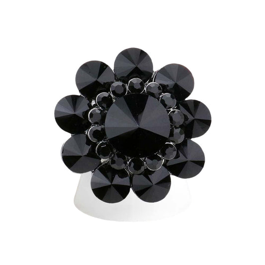 Round Crystal Flower Stretch Ring