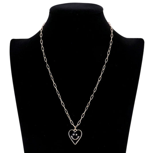 Smile Pointed Enamel Heart Pendant Necklace