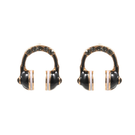 Stone Paved Enamel Headphone Stud Earrings