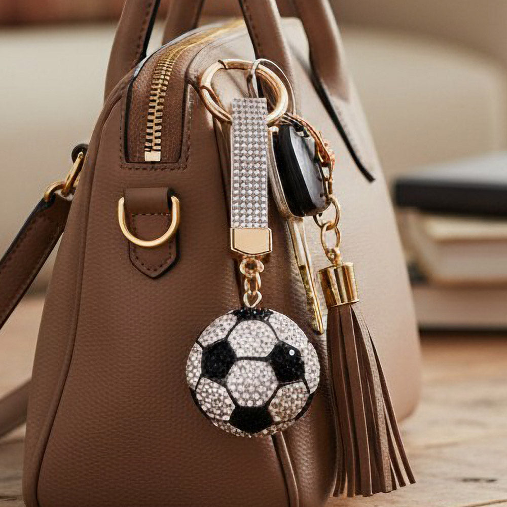 Bling Studded Soccer Ball Bag Charm Keychain