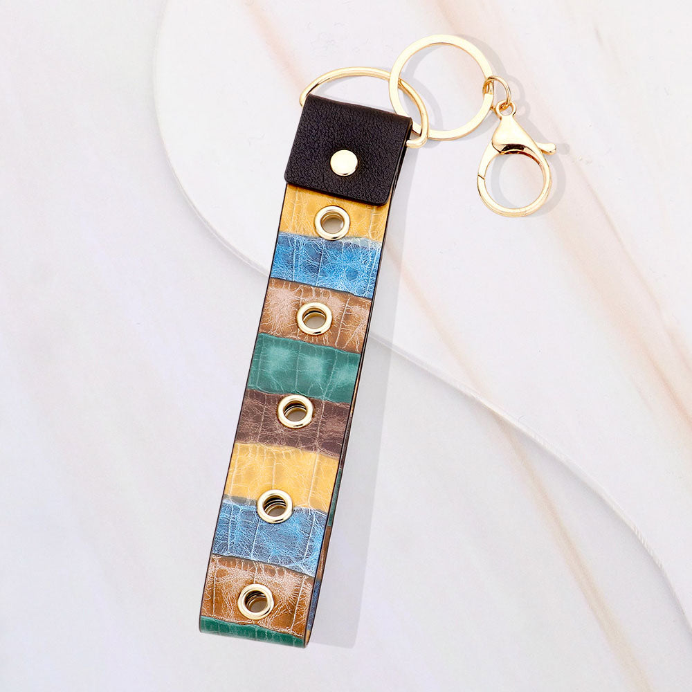 Color Block Faux Leather Keychain Bag Charm