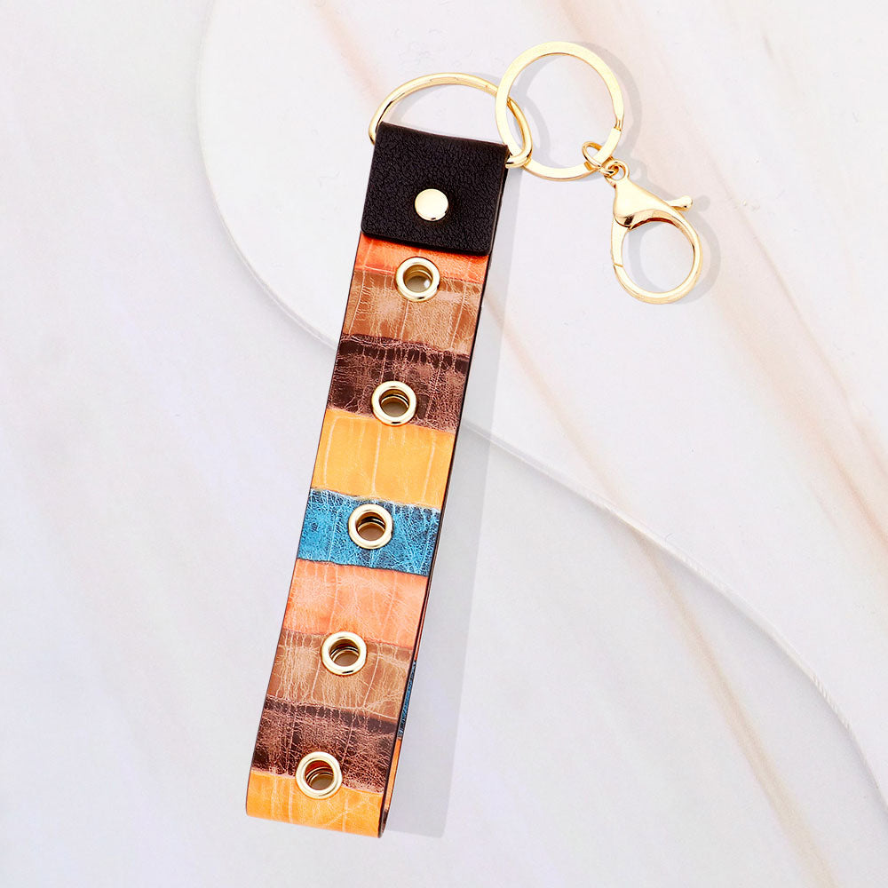 Color Block Faux Leather Keychain Bag Charm