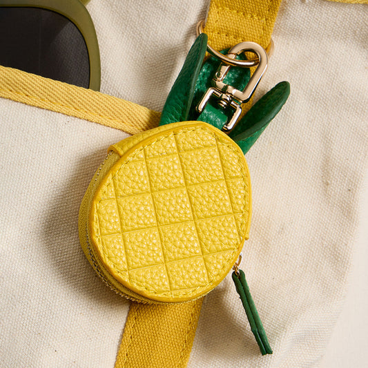 Genuine Leather Pineapple Coin Purse Keychain Bag Charm