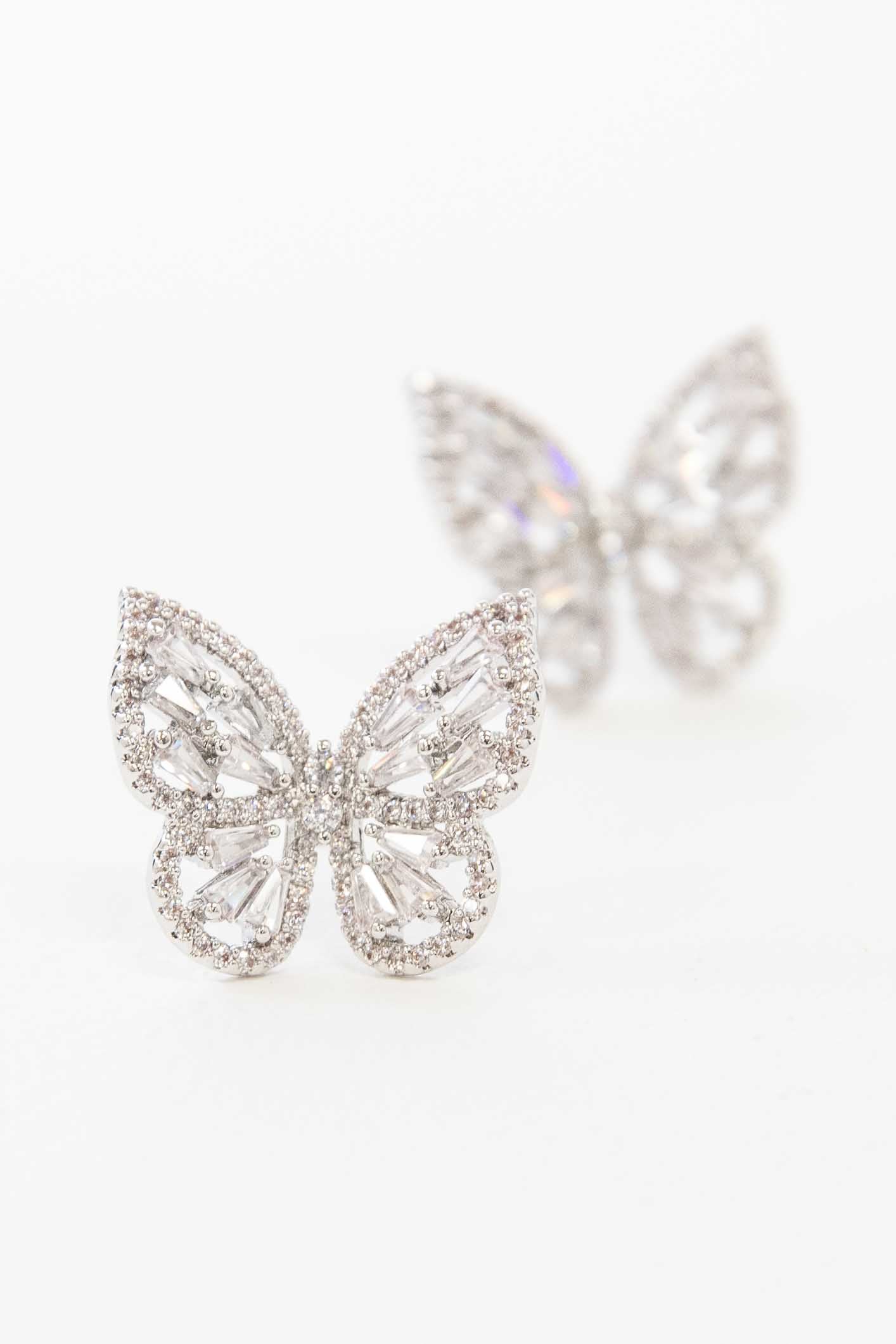 Crystal Butterfly Earrings | Silver