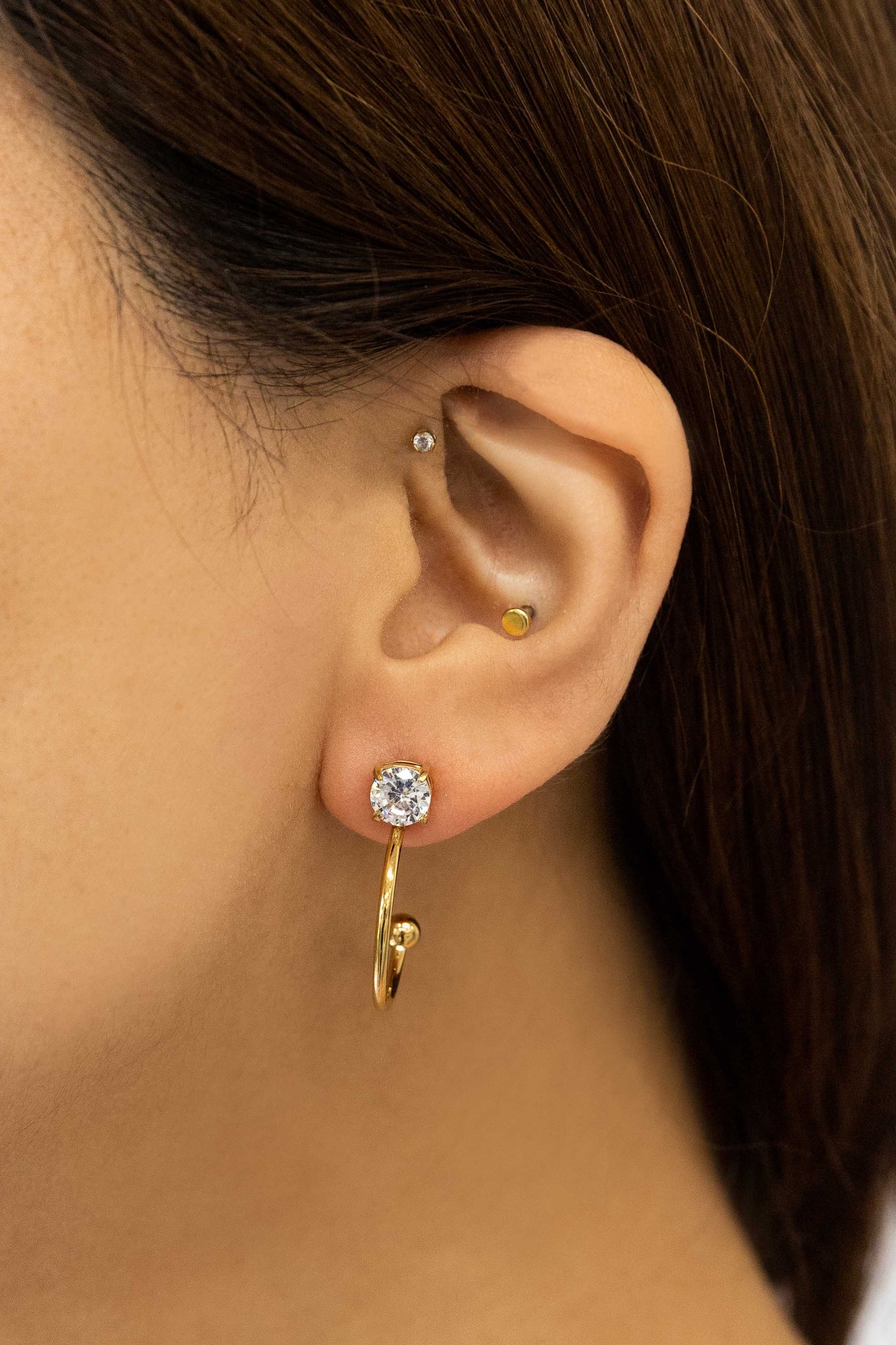 Stone Stud Hoop | Gold
