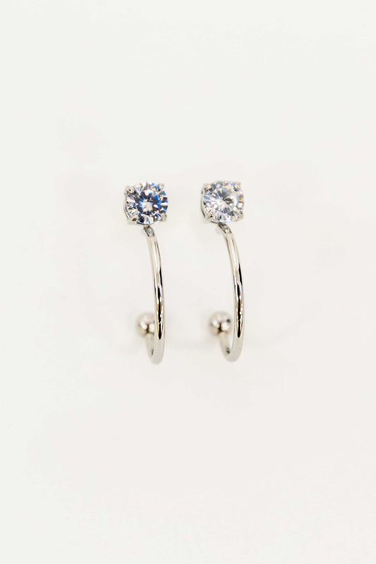 Stone Stud Hoop | Silver