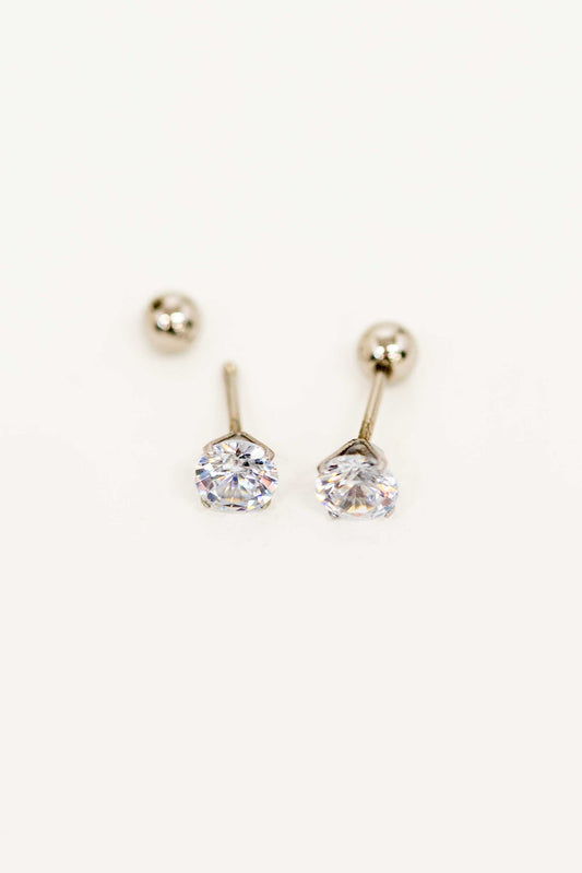 Classic Stone Stud Earrings | Silver