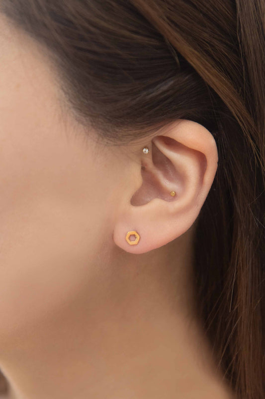 Hexagon Outline Stud Earrings | Gold