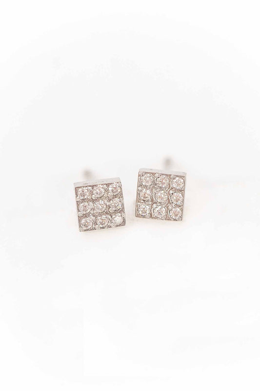 Disco Square Stud Earrings | Silver