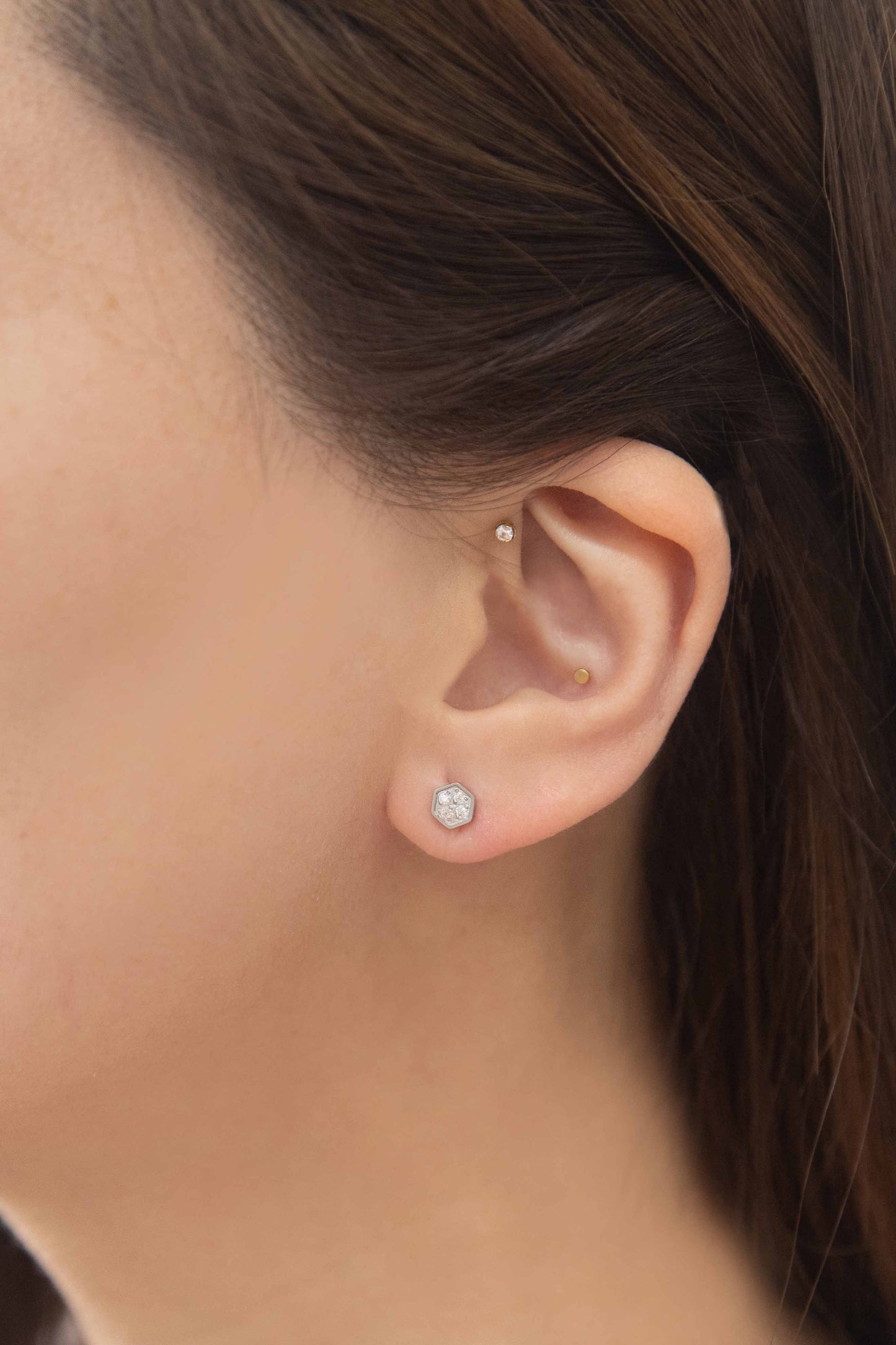 Bright Hexagon Stud Earrings | Silver