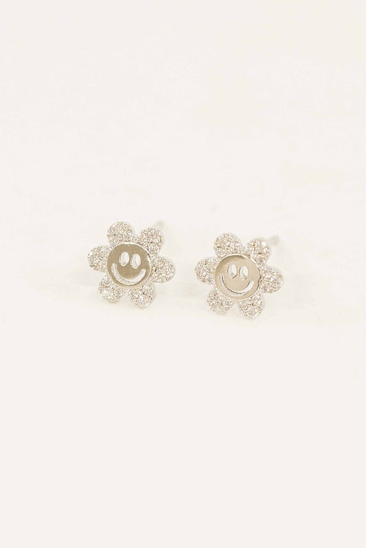 Smiley Flowers Stud Earrings | Silver