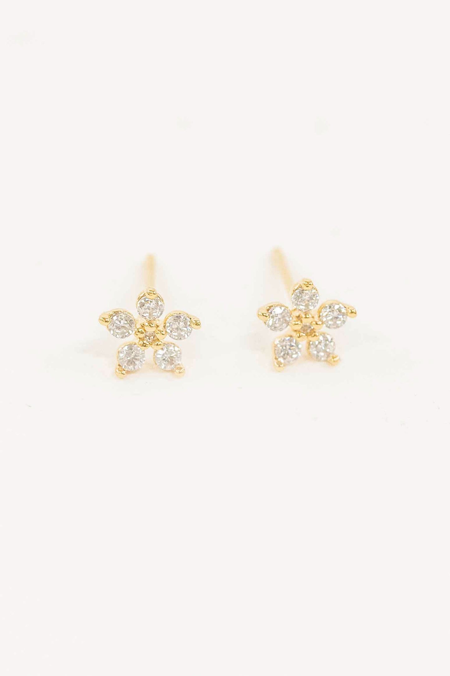 Jeweled Flower Stud Earrings | Gold
