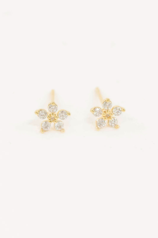 Jeweled Flower Stud Earrings | Gold
