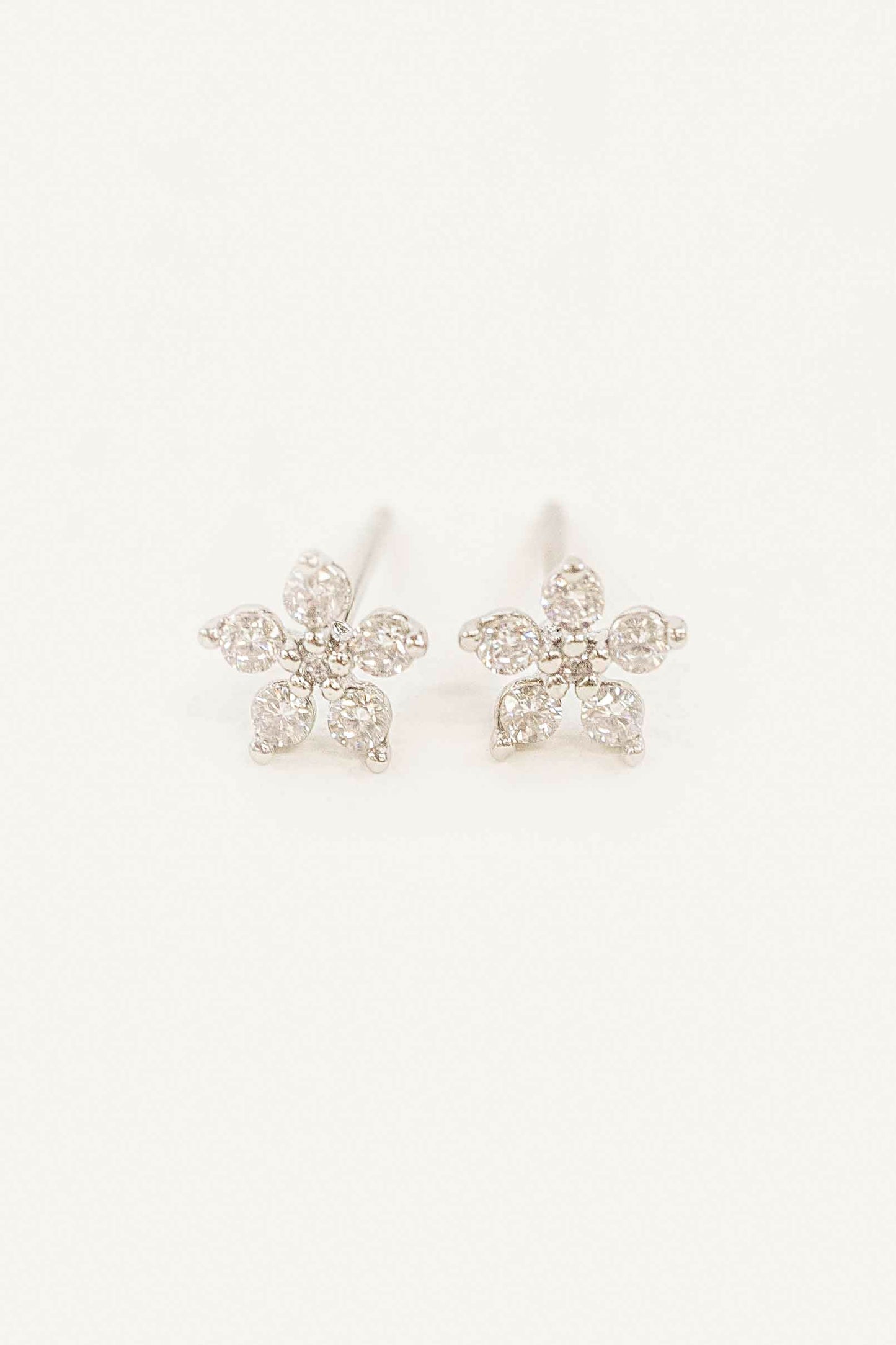 Jeweled Flower Stud Earrings | Silver
