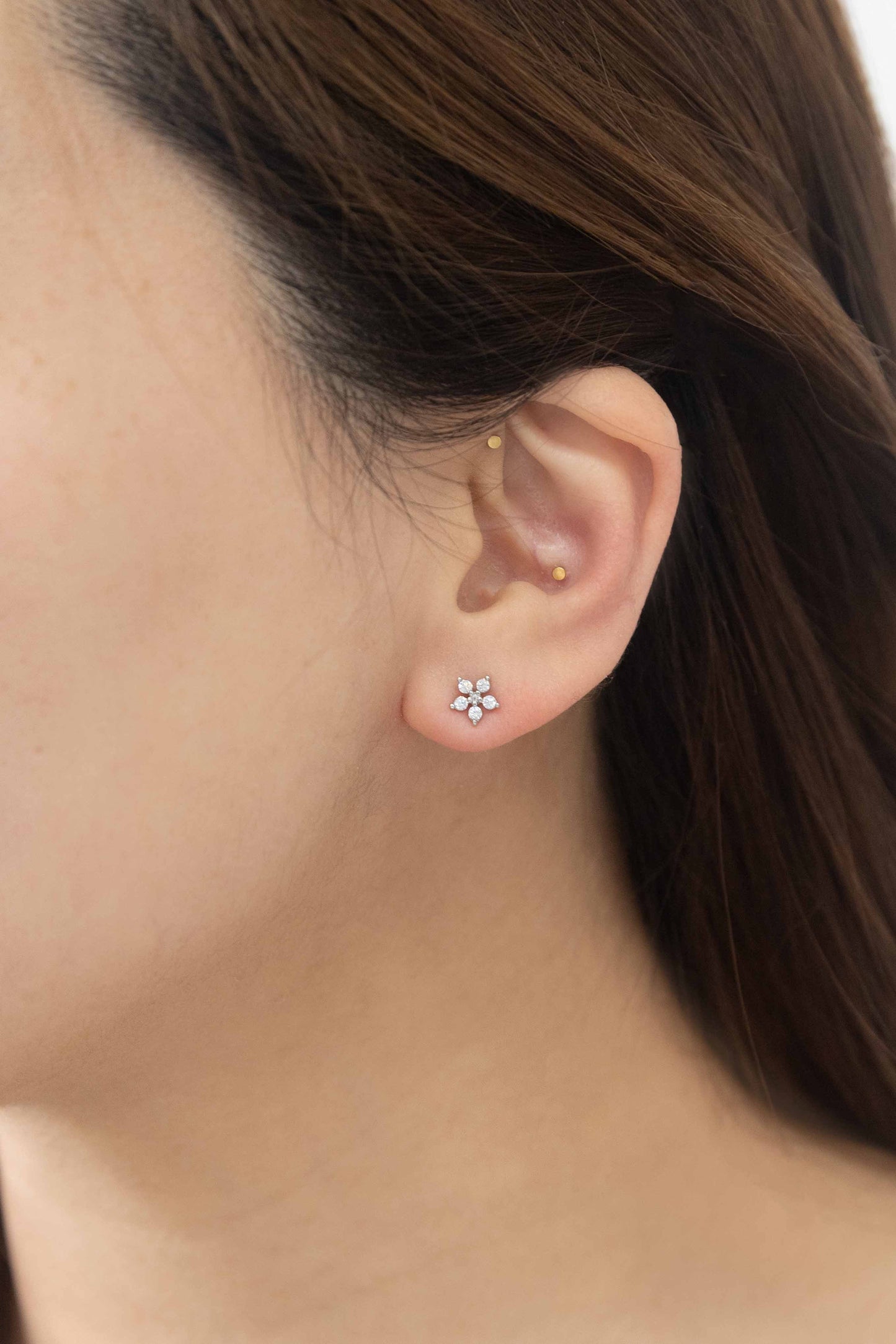 Jeweled Flower Stud Earrings | Silver