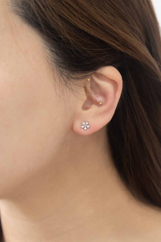 Jeweled Flower Stud Earrings | Silver