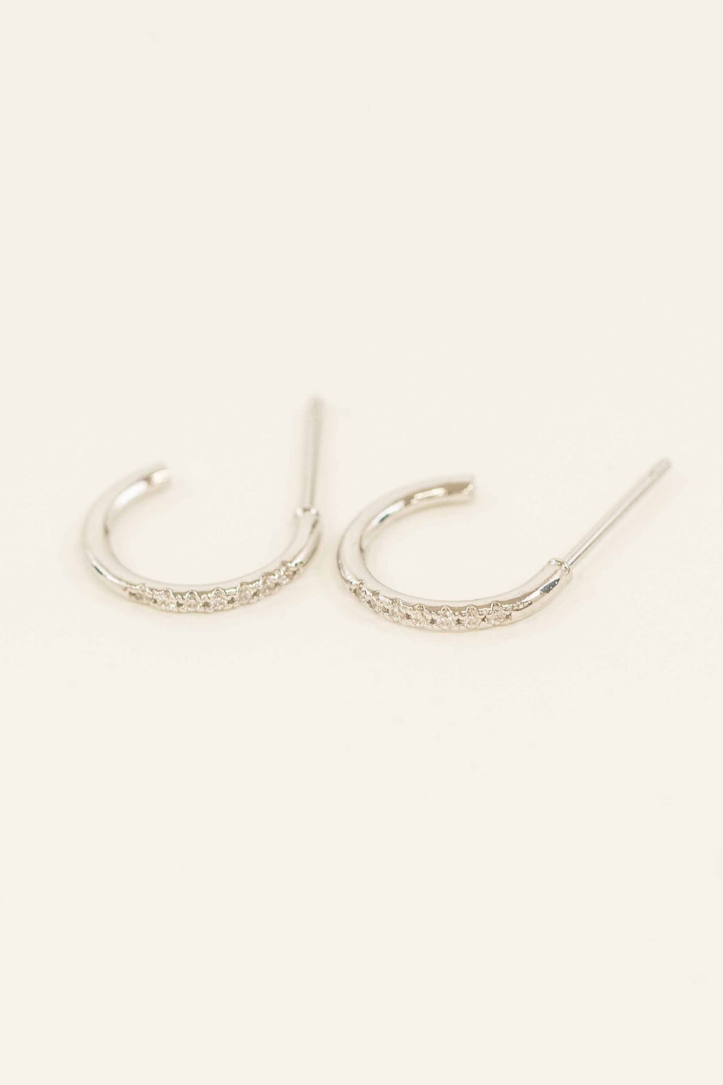 Thin Stone Hoop Earrings | Silver