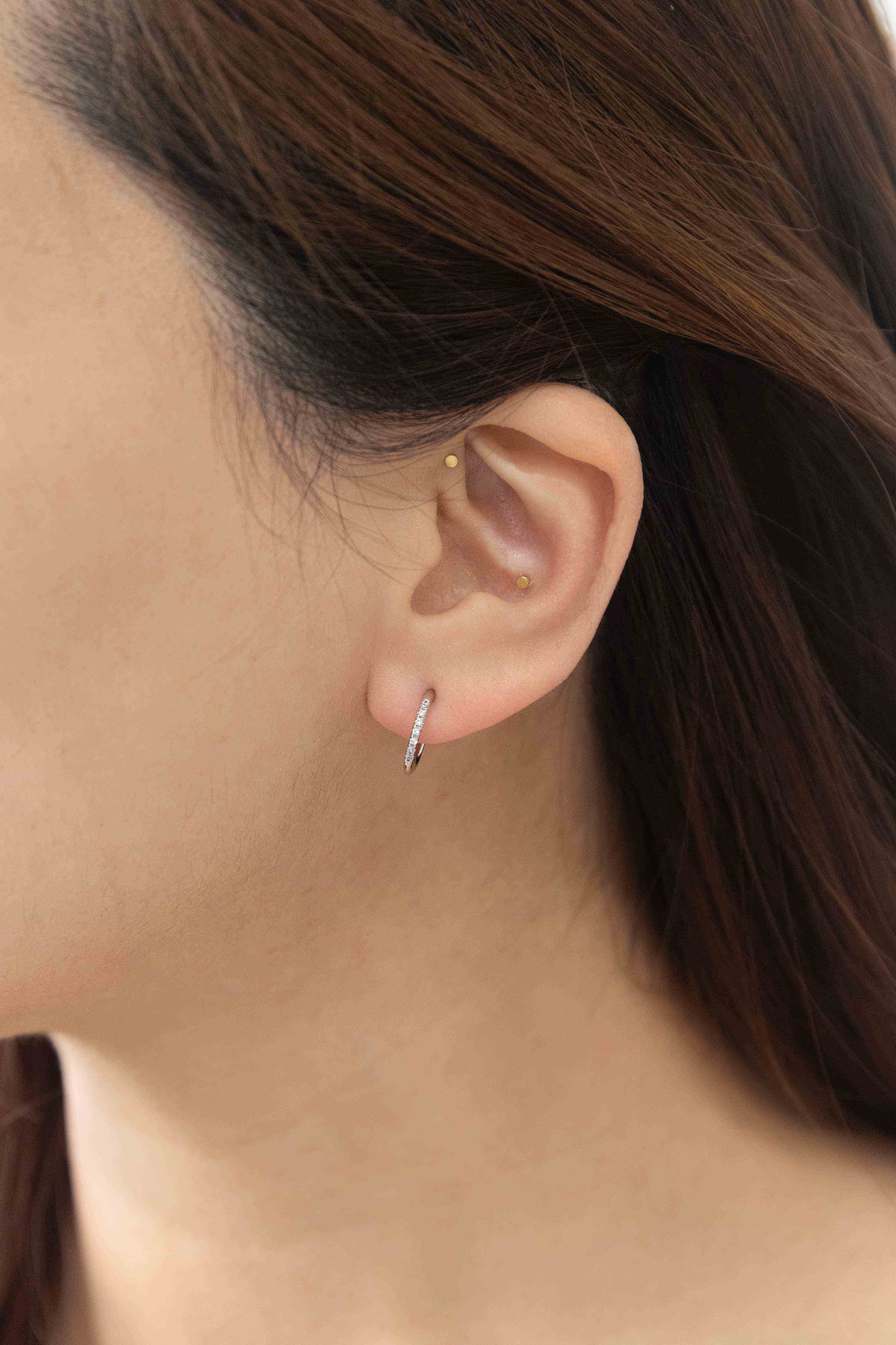 Thin Stone Hoop Earrings | Silver