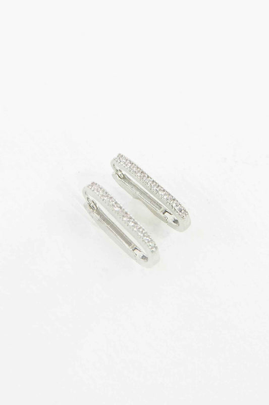 Oval Stone Hoop Earrings | Silver
