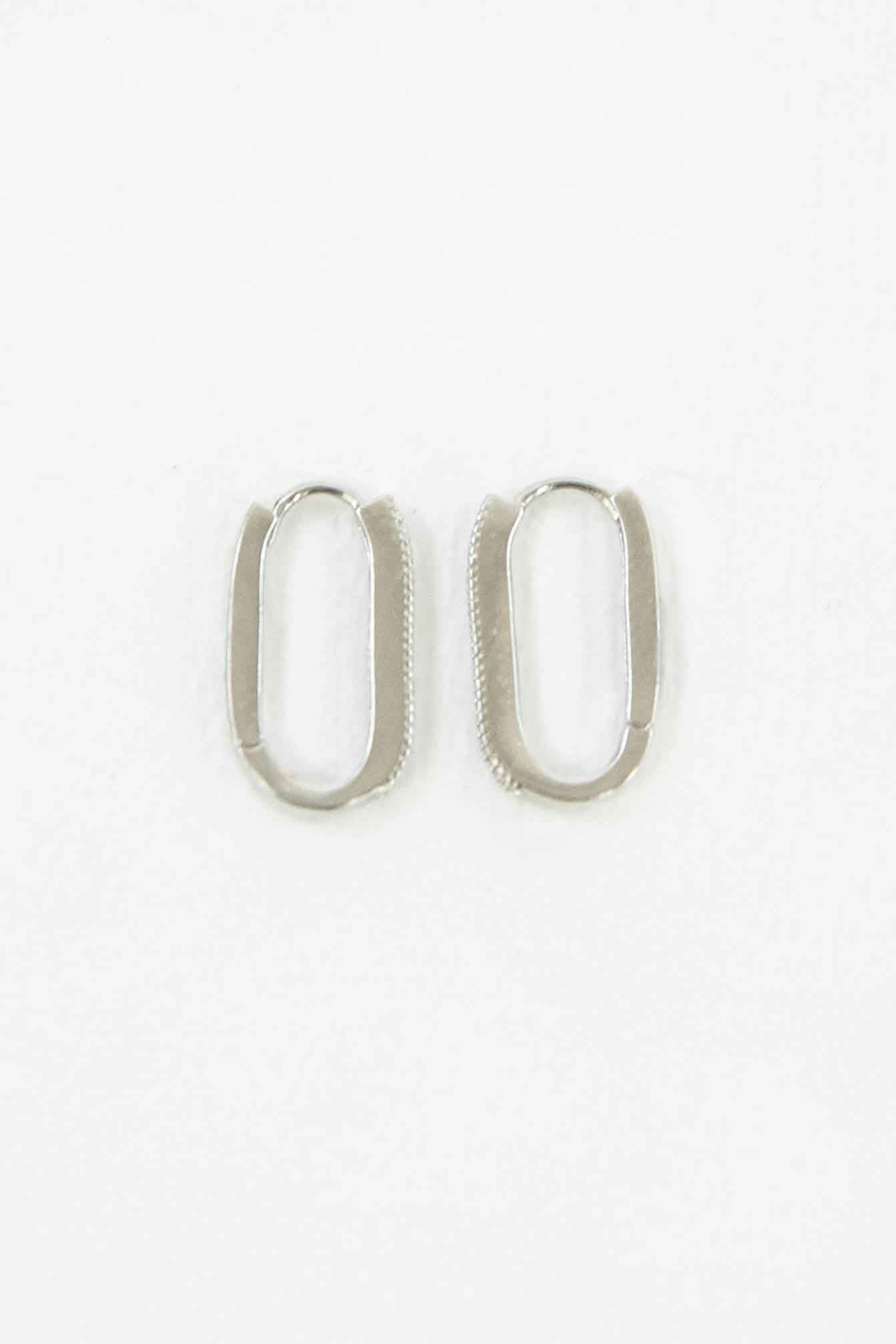 Oval Stone Hoop Earrings | Silver