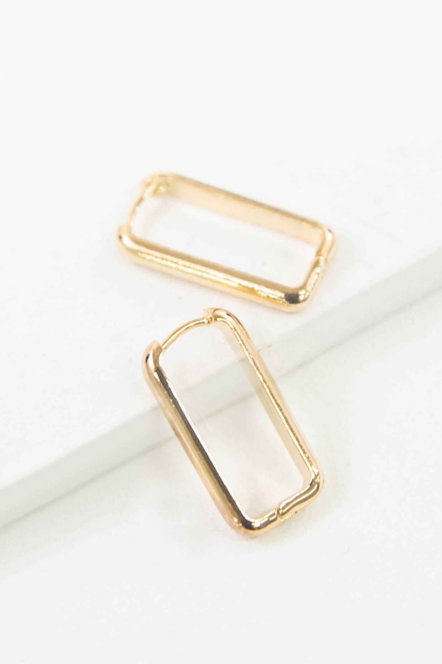 Rounded Rectangle Hoop Earrings | Gold