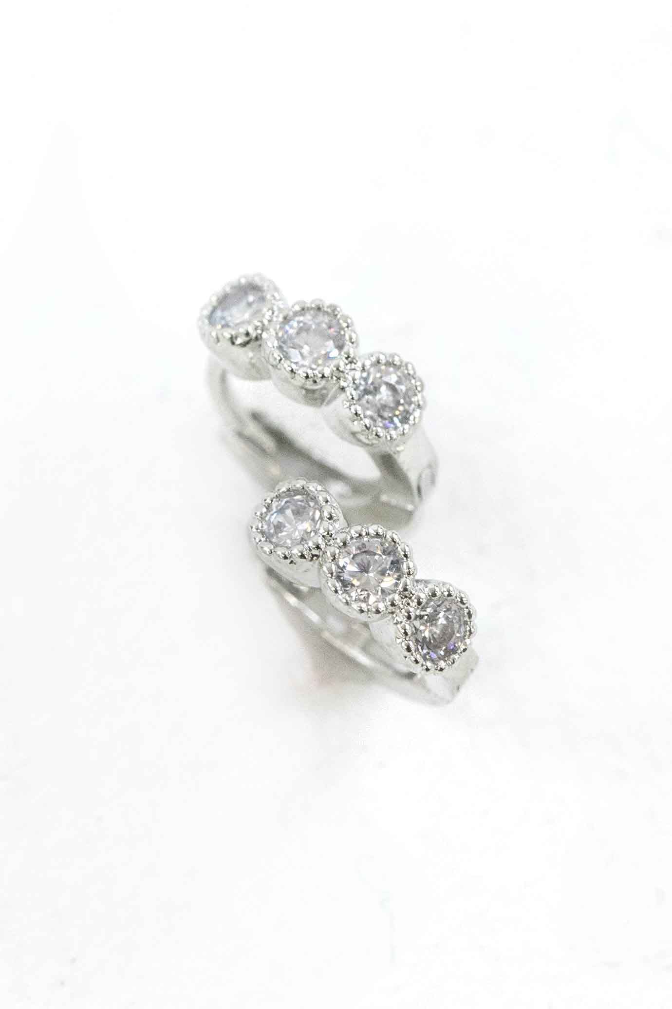 Three Stone Huggie Hoop Earrings | Silver