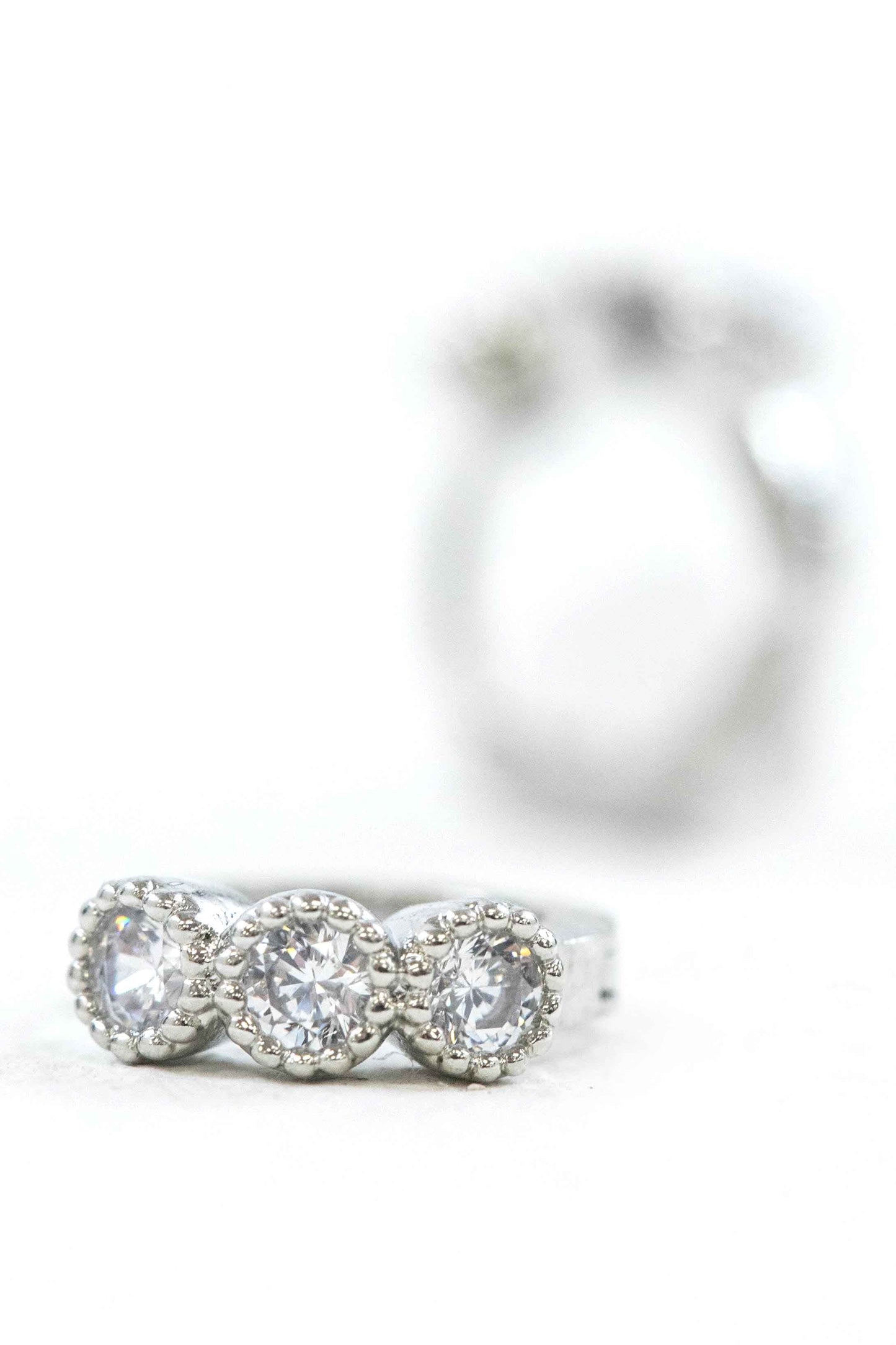 Three Stone Huggie Hoop Earrings | Silver