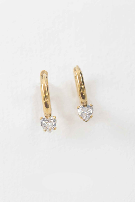 Heart Stone Charm Huggie Hoop Earrings