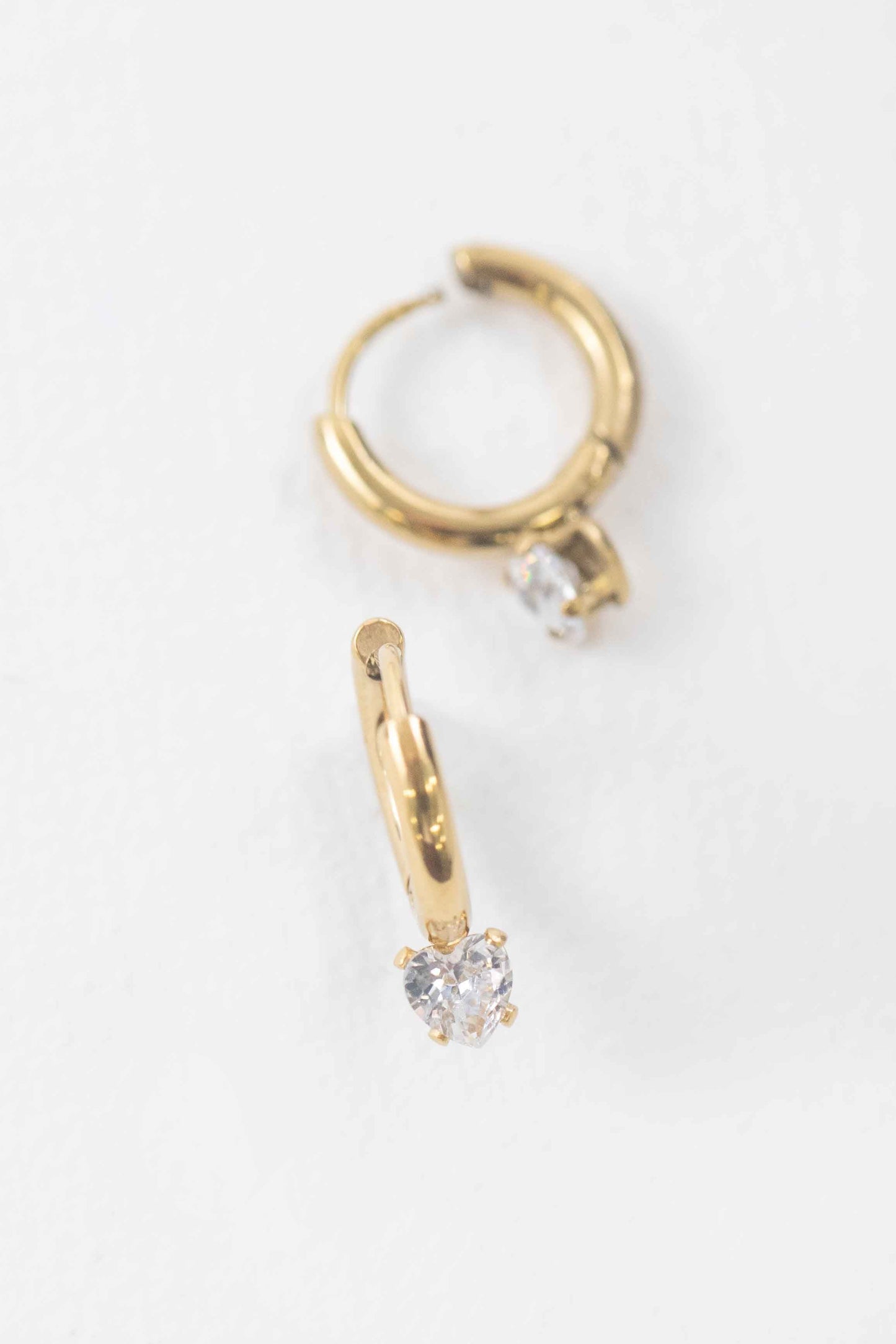 Heart Stone Charm Huggie Hoop Earrings