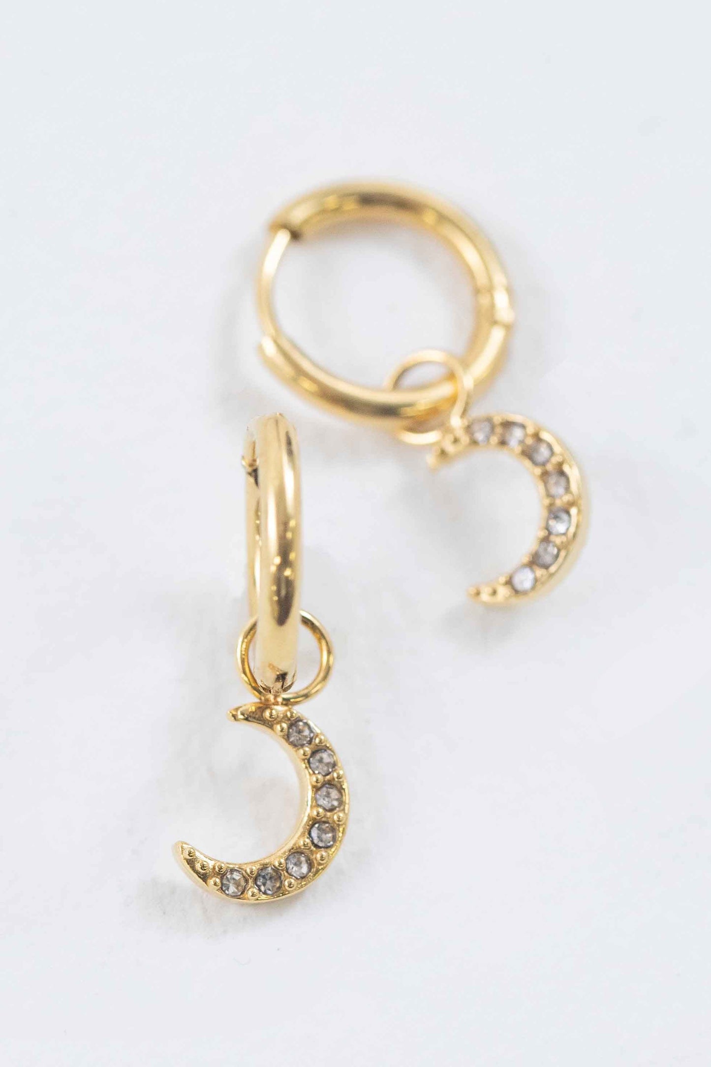 Crescent Moon Charm Huggie Hoop Earrings