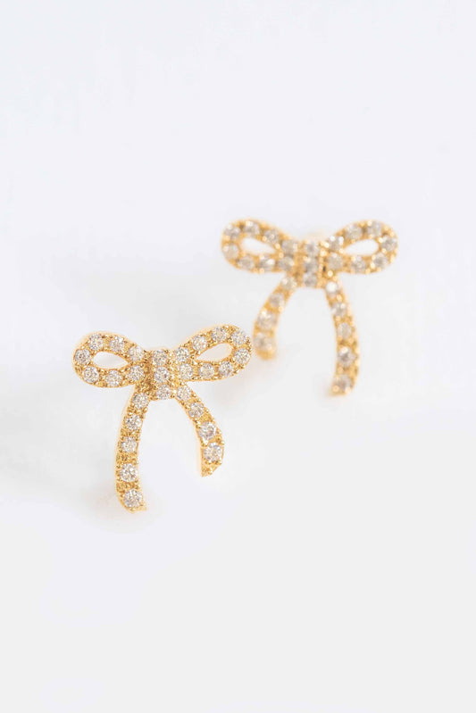 Stone Bow Stud Earrings | Gold